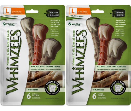 Whimzees Brushzees Grandes, 12 Unidades, Golosinas Dentales 