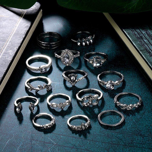 Imagen 5 de 5 de Set De 14 Anillos Bohemia Manicure Elefante Moda Vintage Top