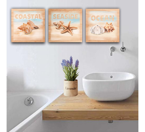 Cuadros Para Baño Marinos Decoración 23x23cm  (3piezas)