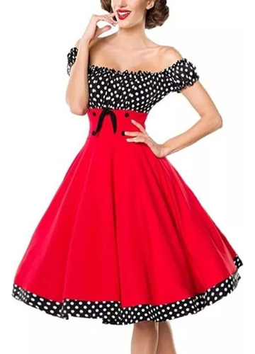 Vestido De Cóctel Rockabilly Mujer Con Hombros Descubie