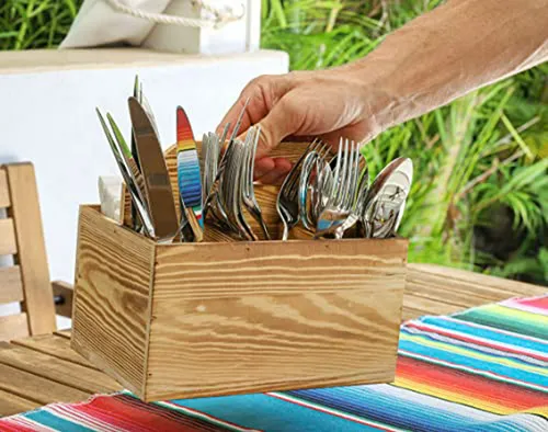 Organizador De Cubiertos Y Servilletas En Madera Rústica Con