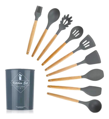 Set De Utensilios Para Cocina Por 12 Pzas Color Gris