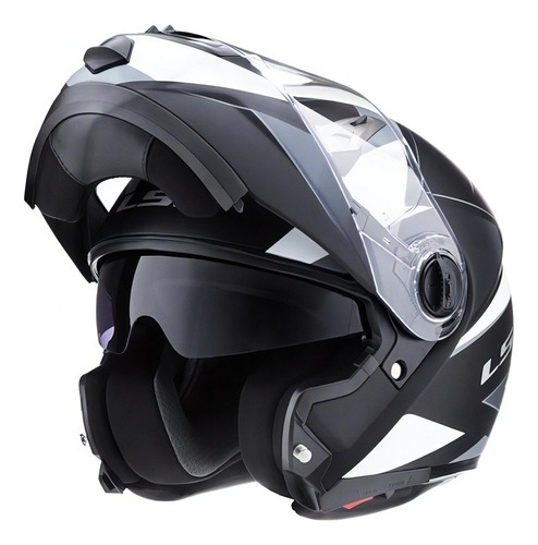 Casco Moto Ls2 Rebatible 370 Stripe Negro Blanco Doble Visor Tamaño del casco S