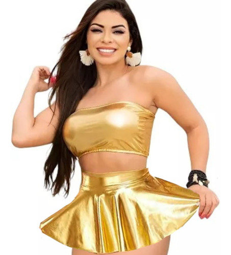 Conjunto Saia Plissada E Top Metalizado Carnaval Bloquinho