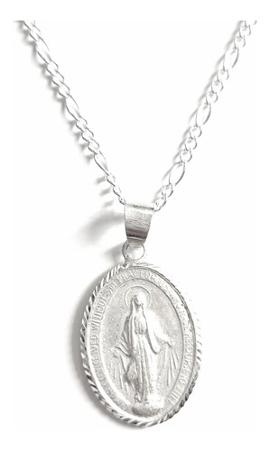 Medalla Virgen Milagrosa Ovalada Con Cadena De Plata Ley 925