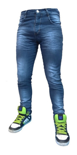 Jean Chupin Azul Localizado Hombre Elastizado Pantalon