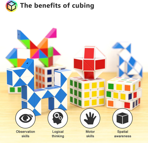 Vdealen Paquete De 24 Mini Cube & Fidget Snake Cube Puzzle F