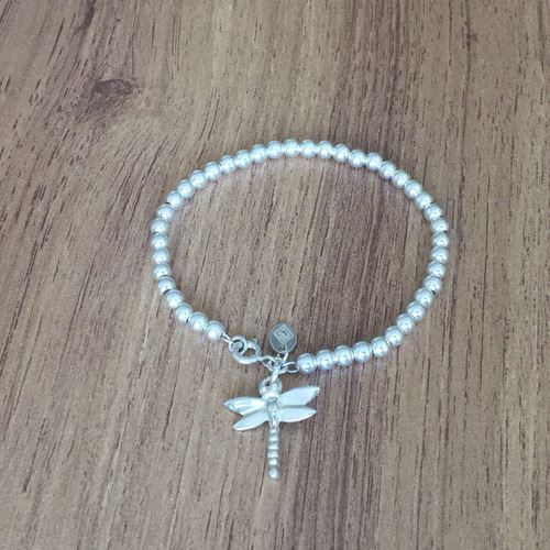 Imagen 5 de 10 de Pulsera Bolitas Libelula De Plata .925 Agálea