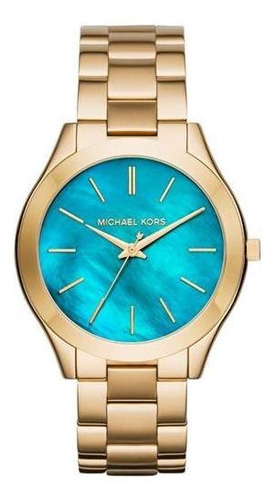 Reloj dorado delgado casual Michael Kors MK3492/4vn para mujer, color de fondo azul
