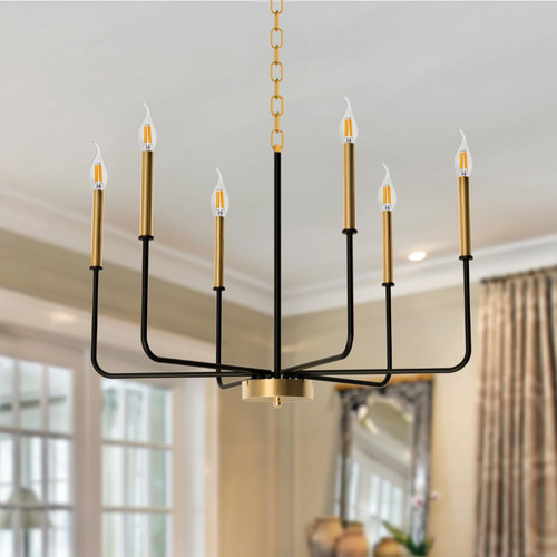 Ledchic Candelabro Negro De 6 Luces Colgantes Para Comedor,.