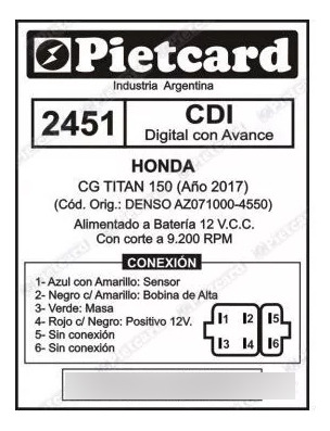 Cdi Pietcard 2451 Honda New Titan 150 2017 Y Mas Fas Motos