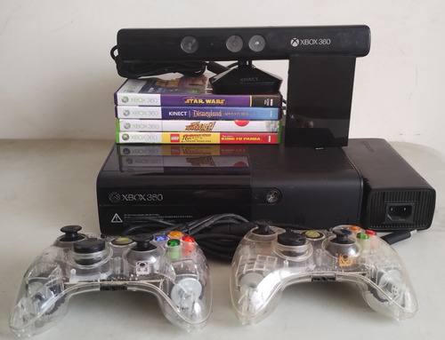 Xbox 360 E + 5 Juegos + 2 Controles + Disco Duro + Kinect