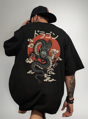 Camiseta Importada Shein Hombre Oversized Dragón