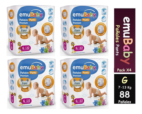 4pack Pañales Emubaby Pants Premium Pull Up Talla G 22unids