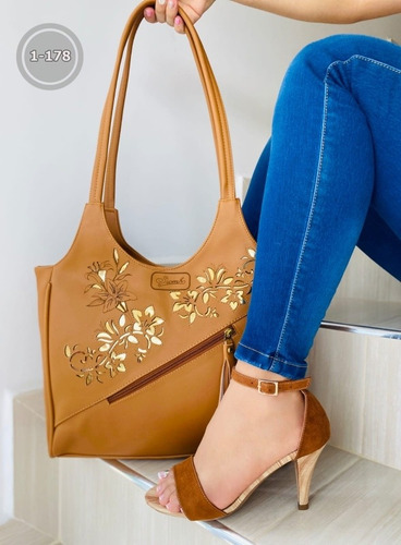 Bolso Carriel Mas Tacon Diseño Con Flores Ambienta Tu Trabaj