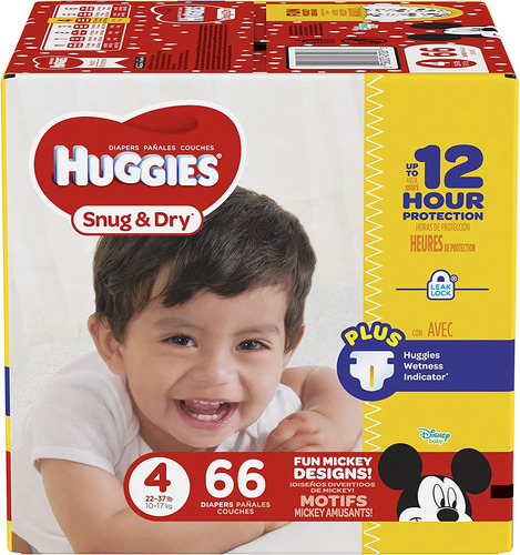 Huggies Snug & Dry Pañales, Tamaño 4, 66 Recuento, Paquete G