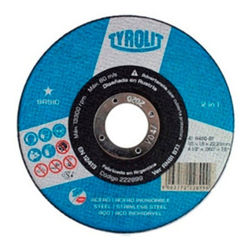 Disco De Corte Tyrolit 115x1.6mm Basic Acero Inoxidable X50u