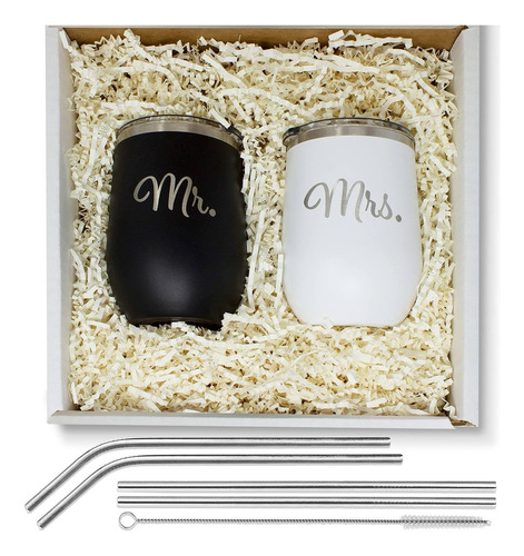 Mr & Mrs Wine Tumblers Couples Gift For Weddings, Newlywe
