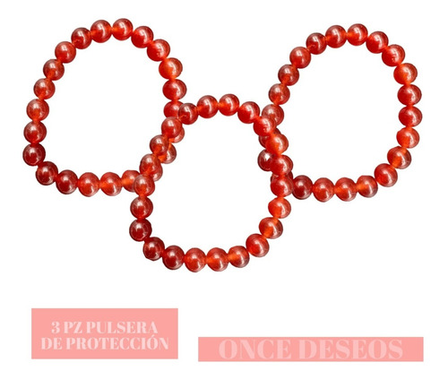 Kit 3 Pulseras 100% Ágata Cornalina Energía Vitalidad  