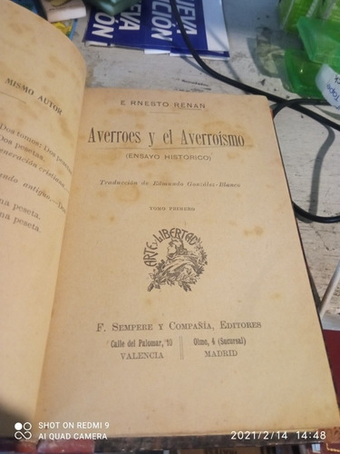 Libro Averroes Y El Averroismo. Ernesto Renan