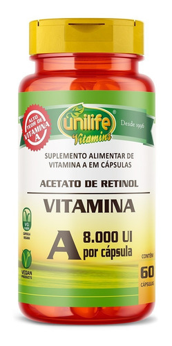 Vitamina A Retinol 8000 Ui Unilife 60 Cápsulas Vegan