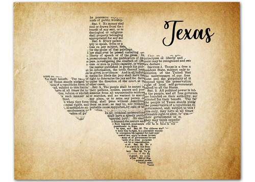 Arte De Pared Del Mapa De Texas Estilo Vintage 14  X 11...