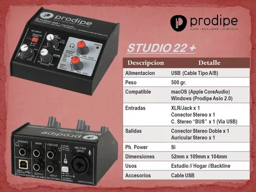 Interface Usb De Audio Prodipe Studio 22 Plus