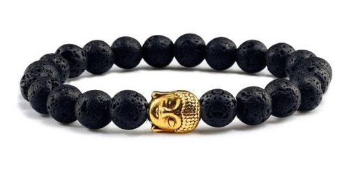 Pulsera Buda Unisex Piedra Lava Volcánica Color Negro Full