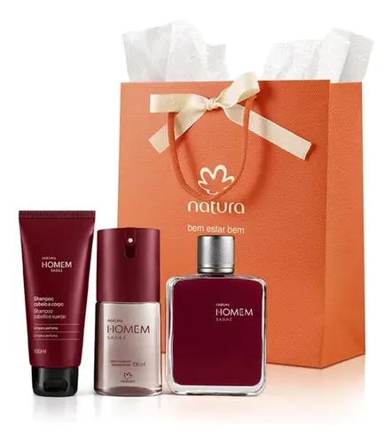 Kit Presente Natura Homem  Sagaz (Perfume 100ml + Shampoo 2 em 1 100ml + Desodorante 100ml)