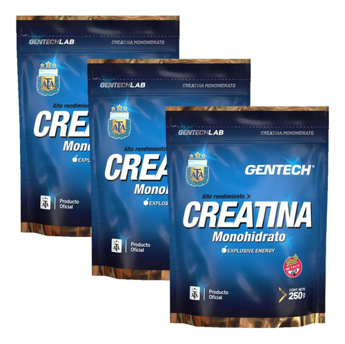 3 Creatina Gentech Monohidrato De 250 Grs Pura S/ Tacc