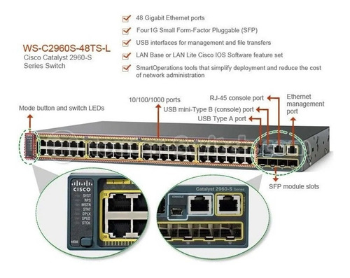 Switch Cisco Catalyst Ws-c2960s-48tsl 48 Puertos Giga + 4sfp (Usado)