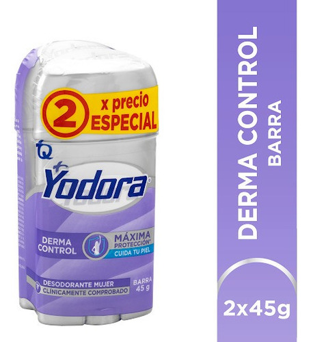 Desodorante En Barra Yodora Mujer Derma Control 45 Gr X 2 Un