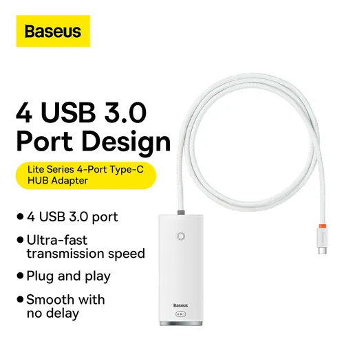 Hub 4 En 1 Baseus Usb-c A 4x Usb 3.0 + Usb-c 1 Metro Blanco