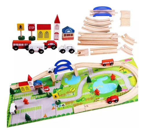 Pista De Autos Con Puente De Madera Juego Infantil