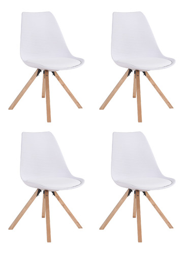 Silla Living Comedor Set X4 Eames Tulip C/ Almohadon Niviko Color De La Estructura De La Silla Marrón Claro Color Del Asiento Blanco Diseño De La Tela Cuerina