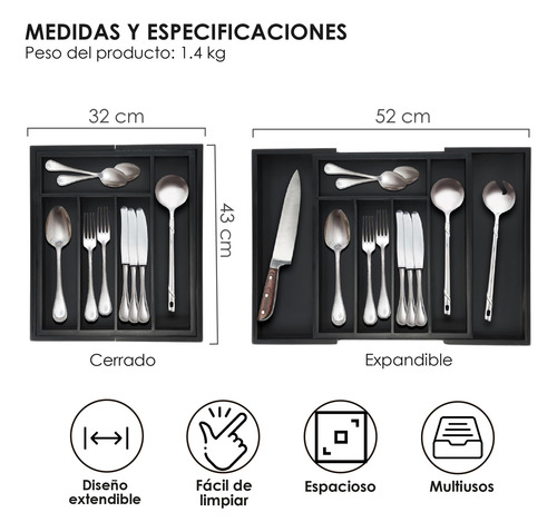 Organizador Cubiertos Expandible Cocina Cajón Cubiertos