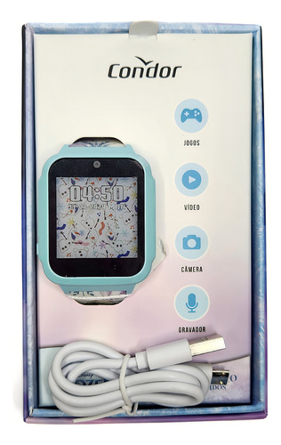Smartwatch Interativo Infantil Condor Princesa Jogos Câmera Caixa Azul-claro