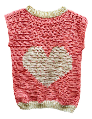Chaleco Sweater Abrigo Corazón Tejido Artesanal Crochet Moda
