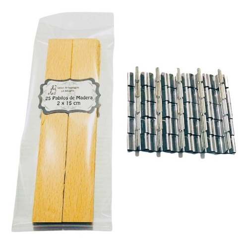 25 Pabilos De Madera De 2x15 Cm Y 25 Clips Metal