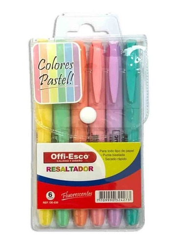  Resaltador Plumón Colores Pastel X6 Unidades