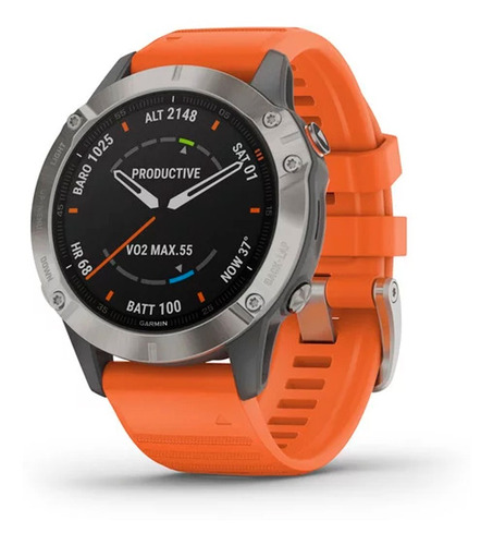 Reloj Garmin Fenix 6 Zafiro Titanio Naranja Gps Smartwatch