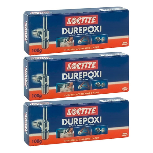 Massa Durepoxi Adesiva 100g Cola Metal Vidro Cerâmica 3un Cor Cinza