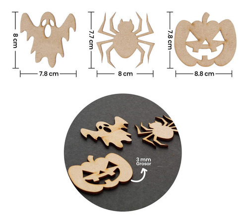 Imagen 3 de 4 de Figuras Mdf Araña Fantasma Halloween Decorar Mylin 8cm 15pz