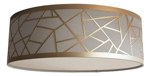 Luminária Plafon Recorte Bronze Cúpula Em Tecido Cinza 50x15