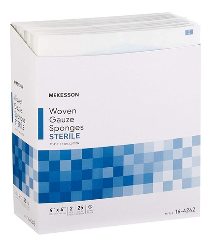 Mckesson 12-ply Gasa Esponja Estéril 4 X 4 25 Pack (s), 2 /