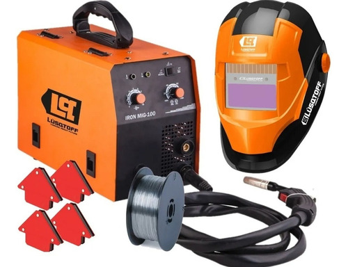 Soldadora Inverter Lusqtoff Iron Mig 100 + Mascara + Kit Color Naranja Frecuencia 50 Hz