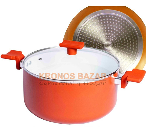 Cacerola Ceramica 22 Cm Vidrio Silicona Olla Apta Induccion