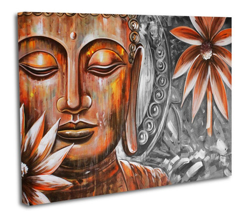 Cuadro Lienzo Canvas 60x80cm Pintura Buda Prosperidad Gris