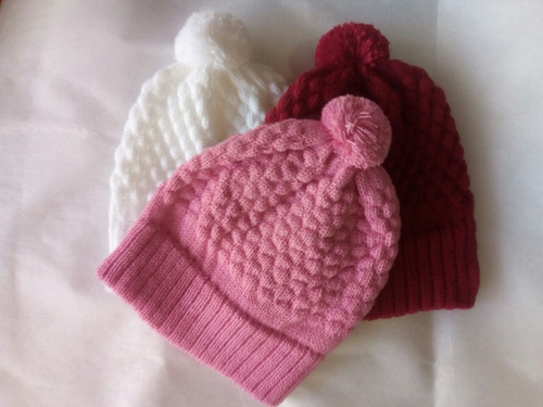 3 Toucas De Tricô Gorro De Lã Menina Até 3 Meses