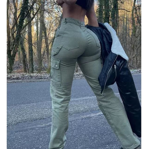 Pantalones Blanco Joggers Tiro Alto De Mujer Cargo Mezclilla
